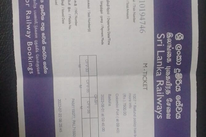 Train from Colombo to Kandy - Reserved Seats and E-Tickets: The Real Value in the Booking